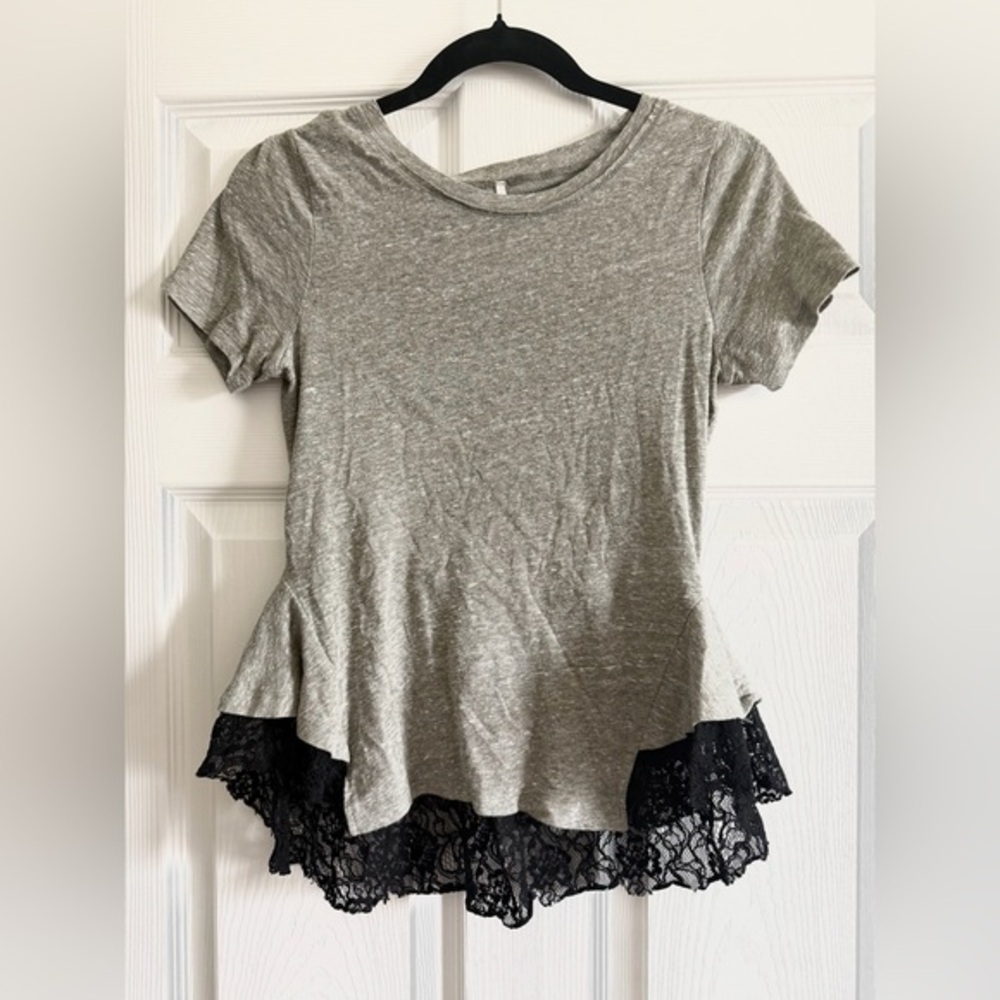 Urban Outfitters Women’s Earthy GreenTop with Black Lace Hem